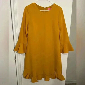Betsy Johnson Flirty Mustard Yellow Ruffled Hem and Sleeves Dress Womens Size 6